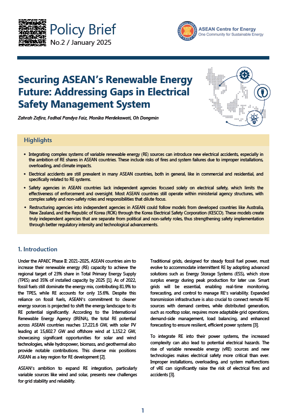 Securing ASEAN’s Renewable Energy Future: Addressing Gaps in Electrical Safety Management System