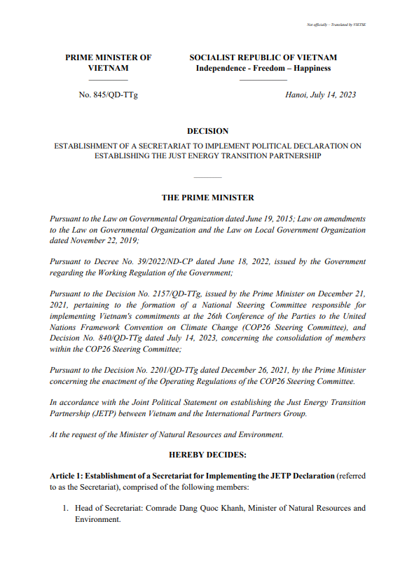 Decision 845/QD-TTg 2023