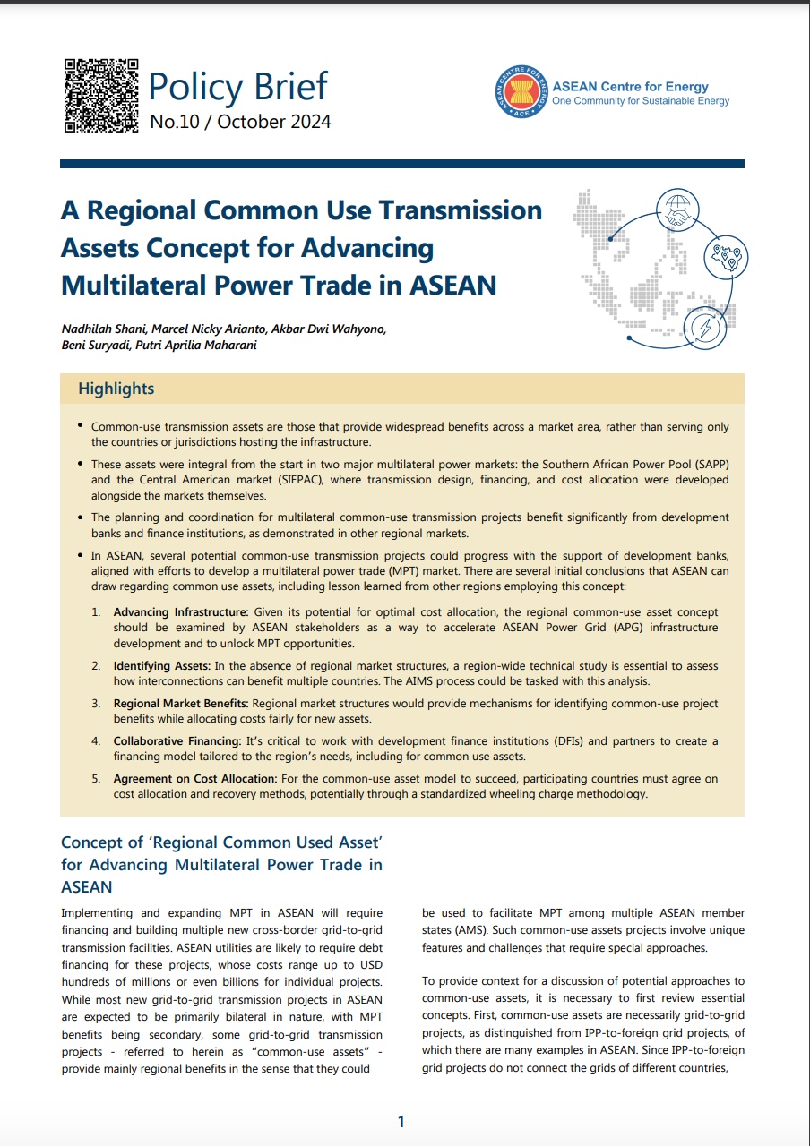 A Regional Common Use Transmission Assets Concept for Advancing Multilateral Power Trade in ASEAN